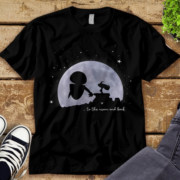 Disney Wall-E & Eve To The Moon And Back T-Shirt Unisex Tee Adult T-shirt - Picture 1 of 2